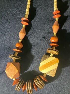 Vintage Chunky Bead Brown & Cream Wooden Statement Necklace
